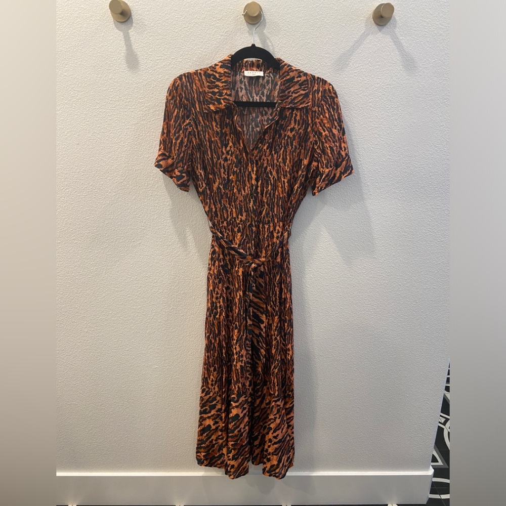 Sandro Paris Collared Animal Print Button Down Belted Shirt Dress EU Size 36 - Picture 4 of 10